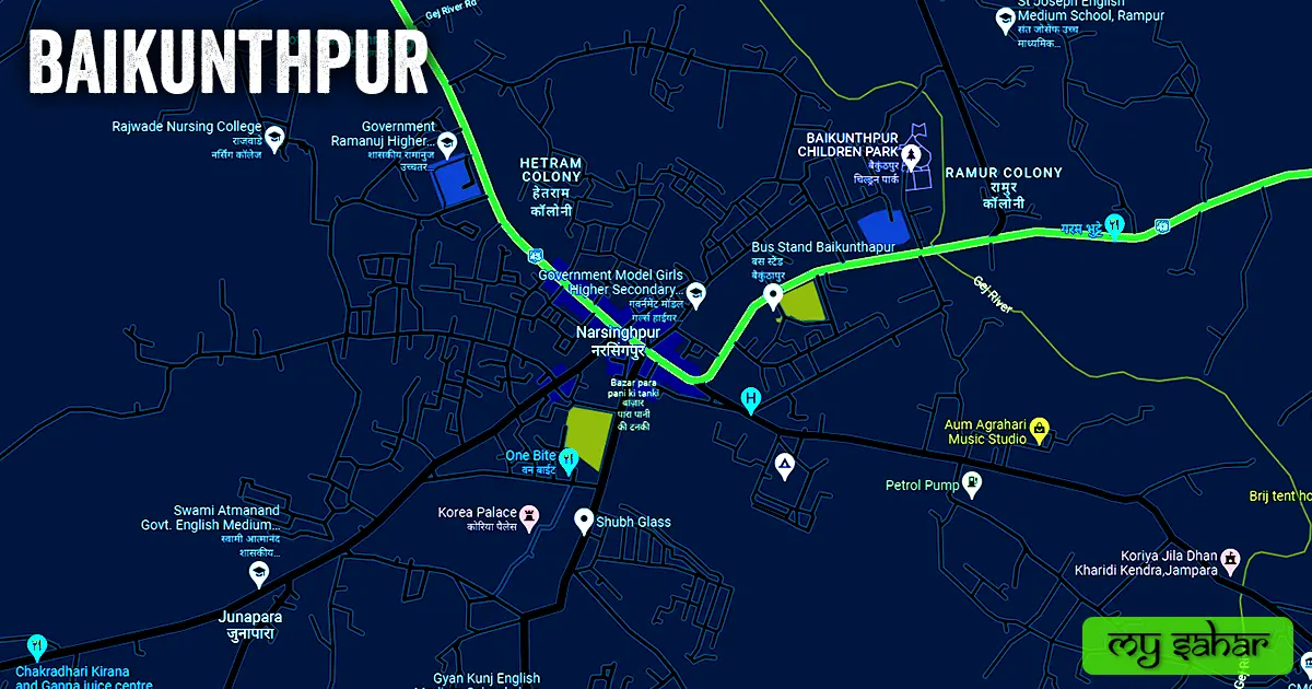 City political map. Baikunthpur political map with its name.