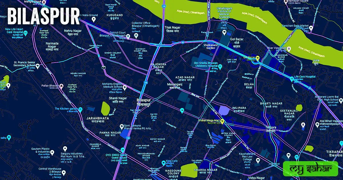 Bilaspur political map with its name.
