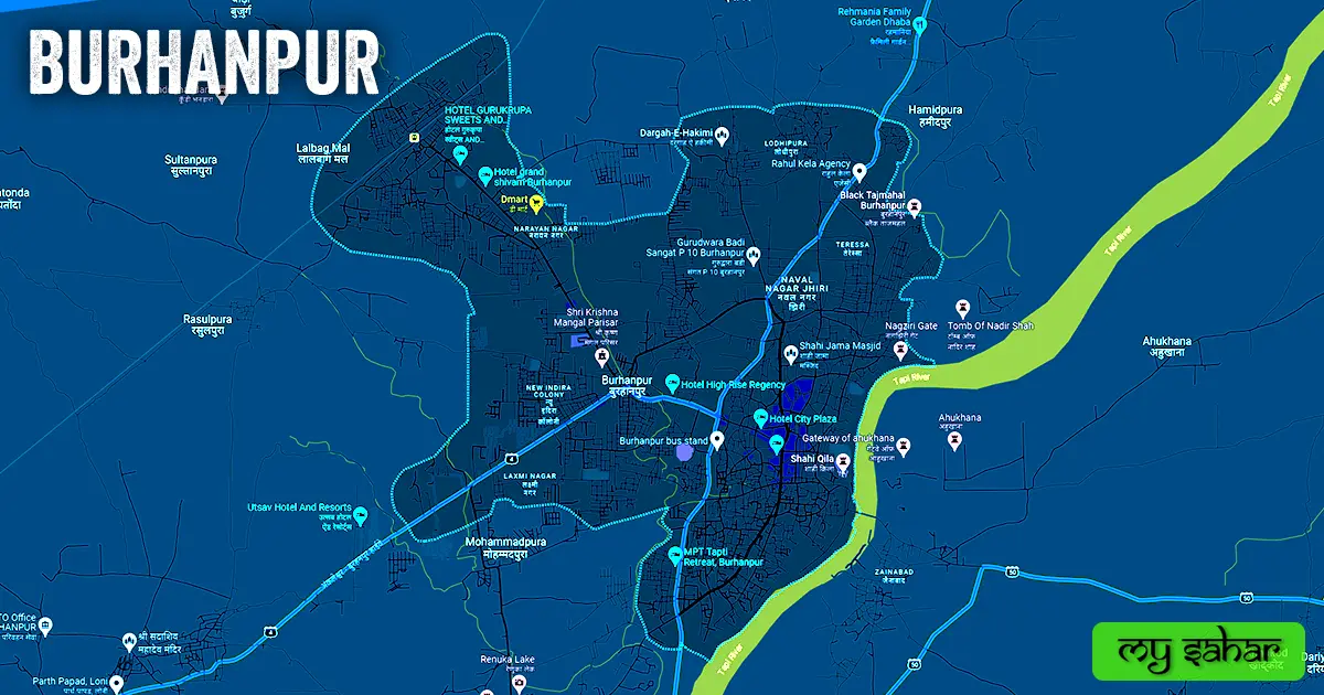 burhanpur political map with its name.