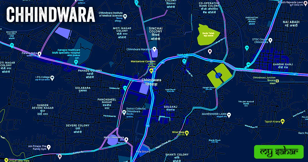 City political map. Chhindwara political map with its name.