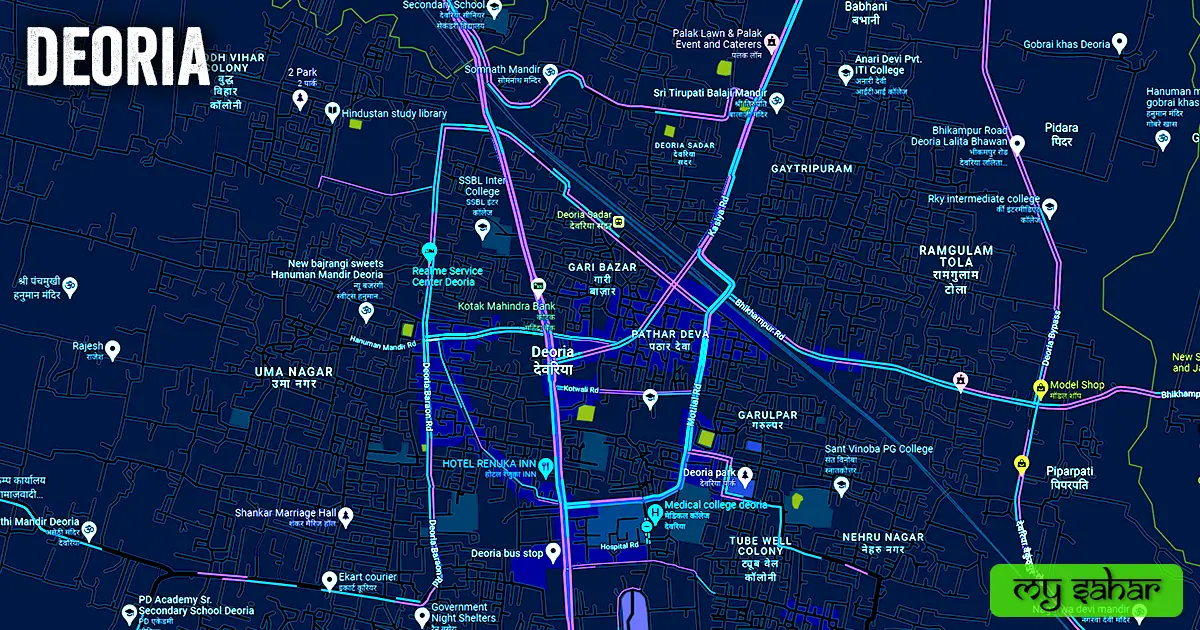 City political map. Deoria political map with its name.