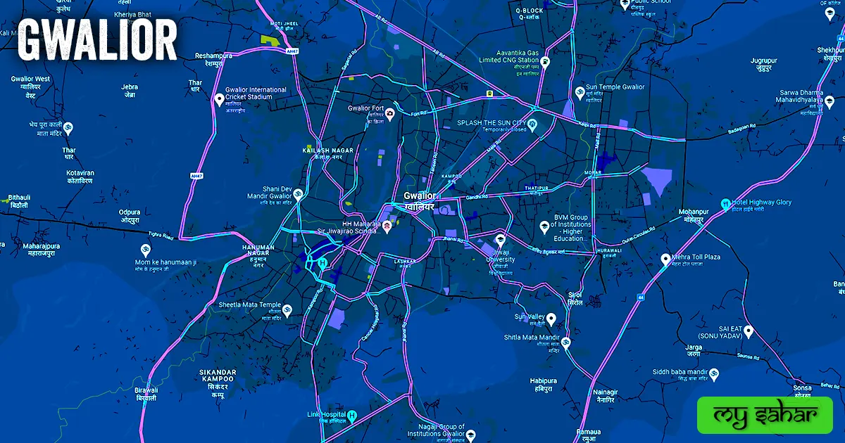City political map. Gwalior political map with its name.