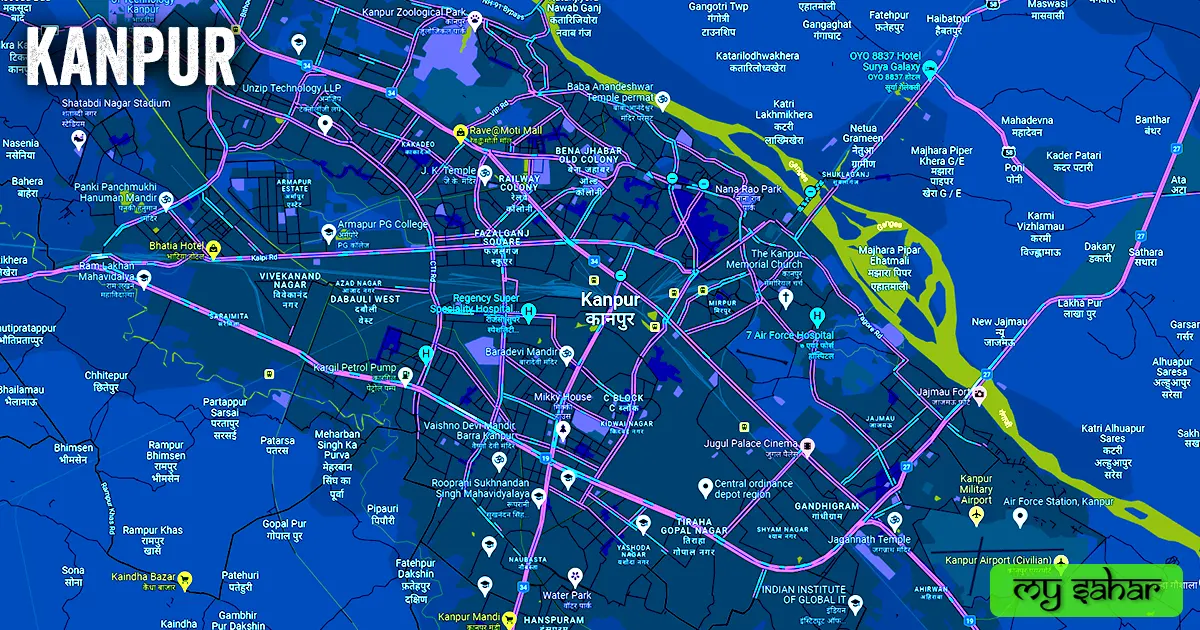 City political map. Kanpur political map with its name.