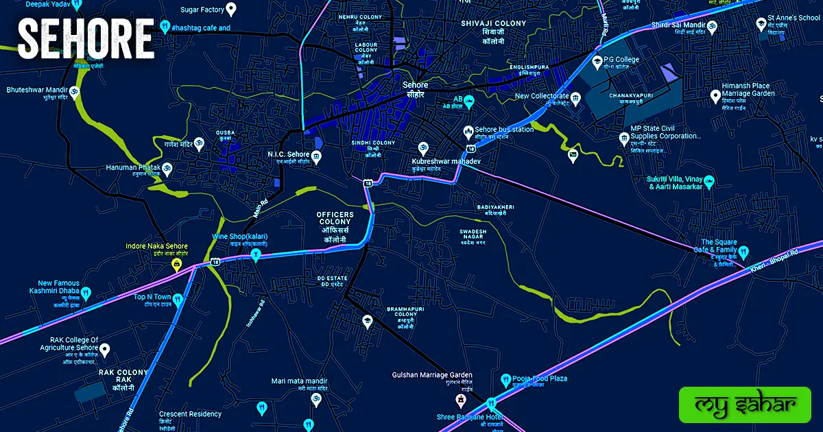 Sehore political map with its name.