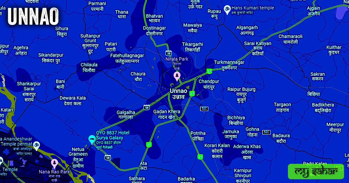 City political map. Unnao political map with its name.